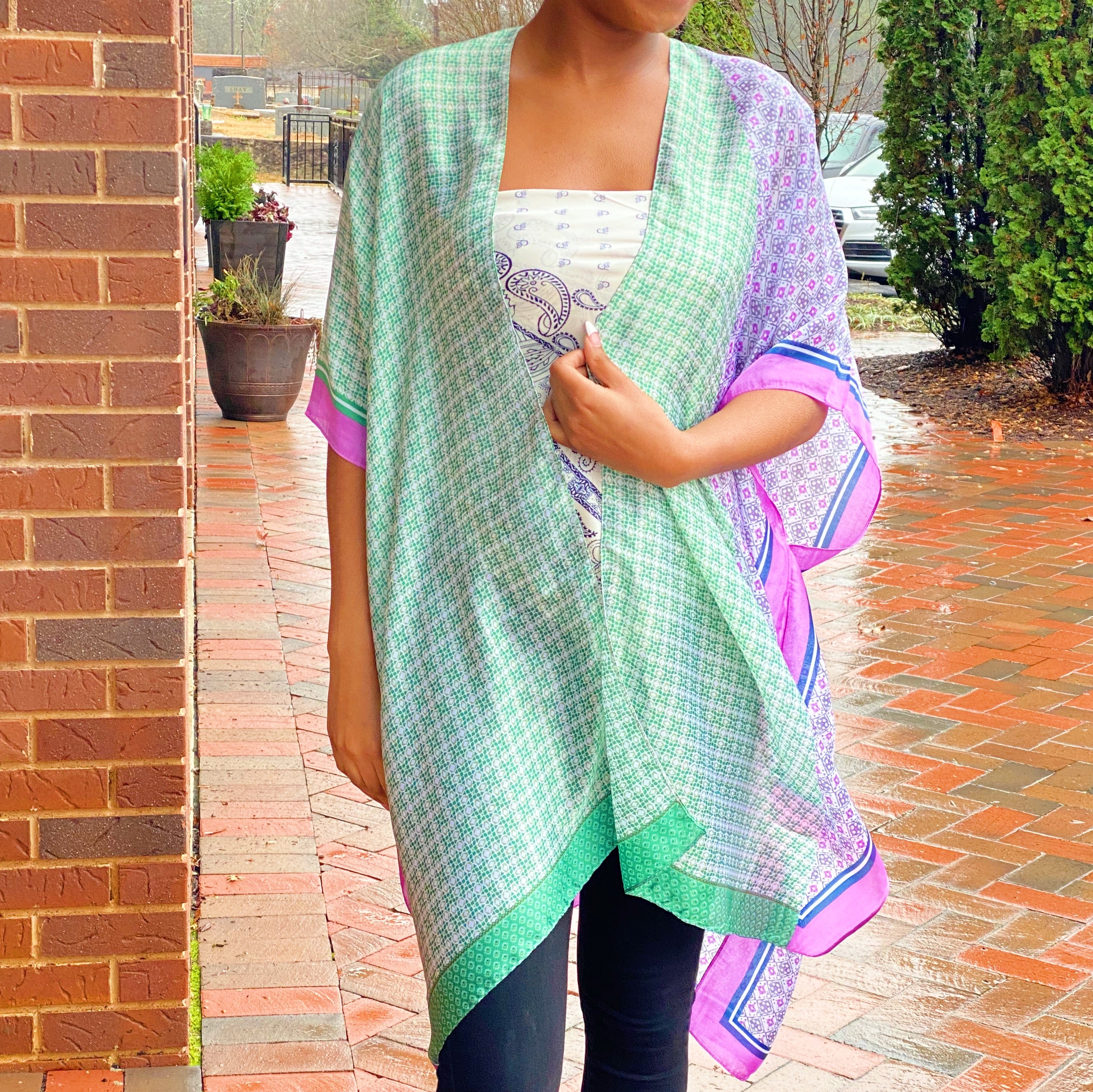 Silky Printed Kimono Two Tone Resort Wear Spring Collection - Rosetta Creative Boutique
